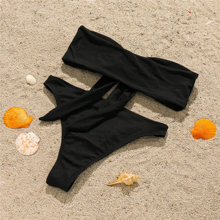 Tie-Front Bandeau Bikini Set