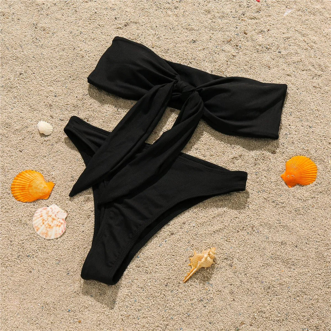 Tie-Front Bandeau Bikini Set