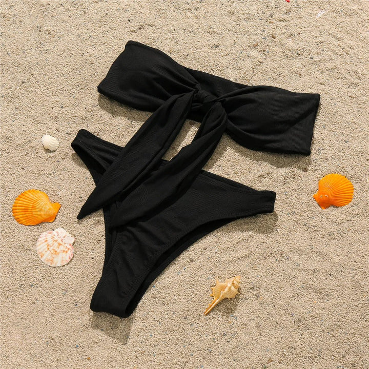 Tie-Front Bandeau Bikini Set