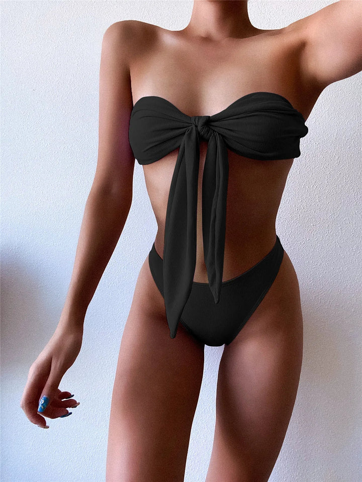 Tie-Front Bandeau Bikini Set