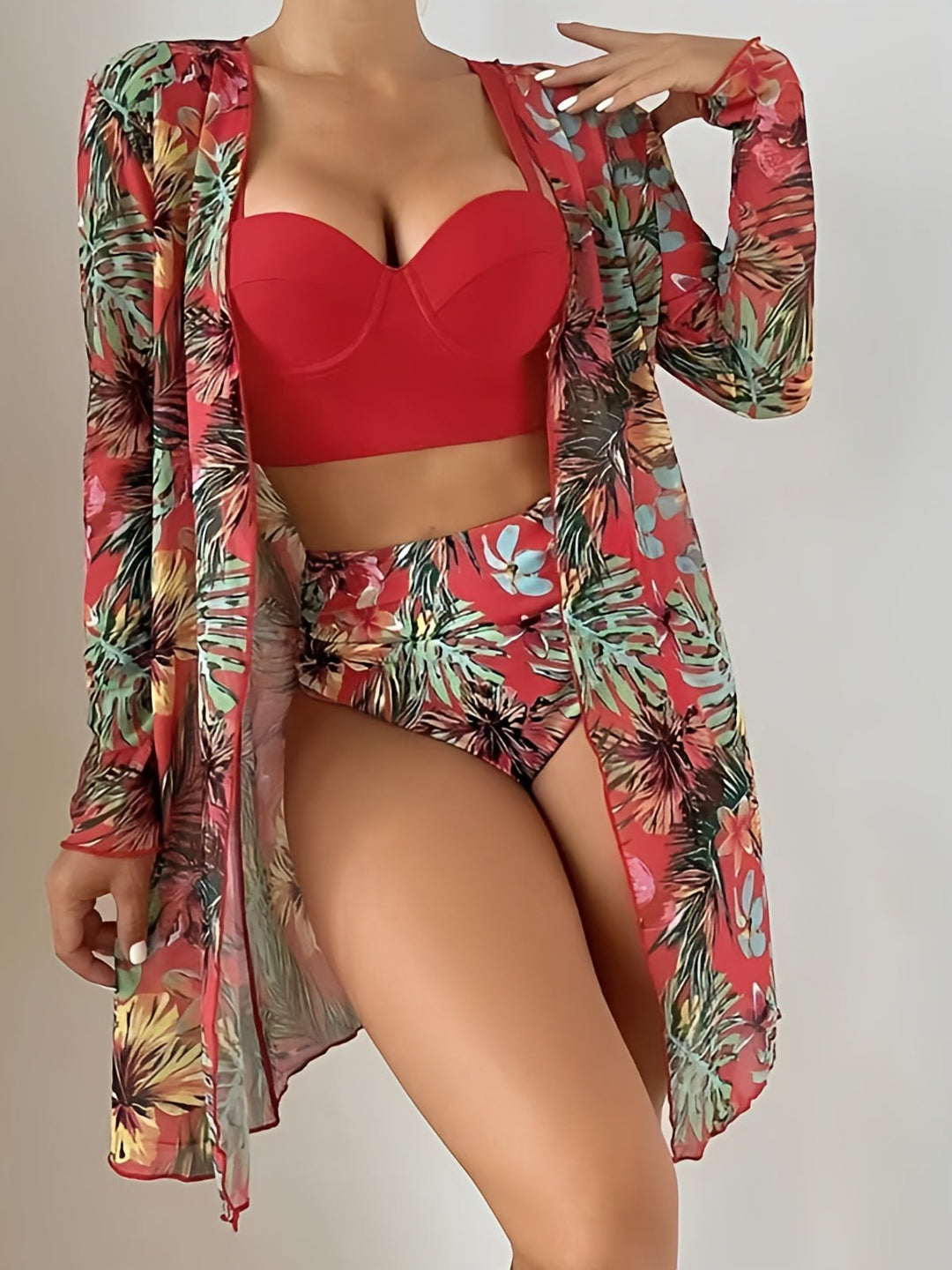 Tropical Floral 3-Piece Bikini Set