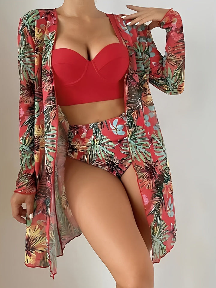 Tropical Floral 3-Piece Bikini Set