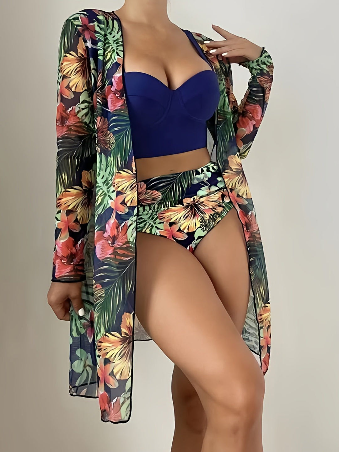 Tropical Floral 3-Piece Bikini Set