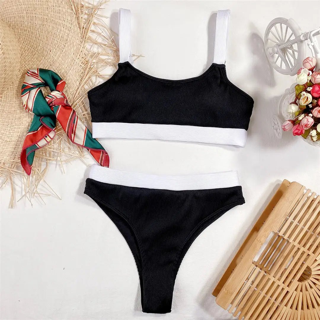 Ribbed Color-Block Bikini Set