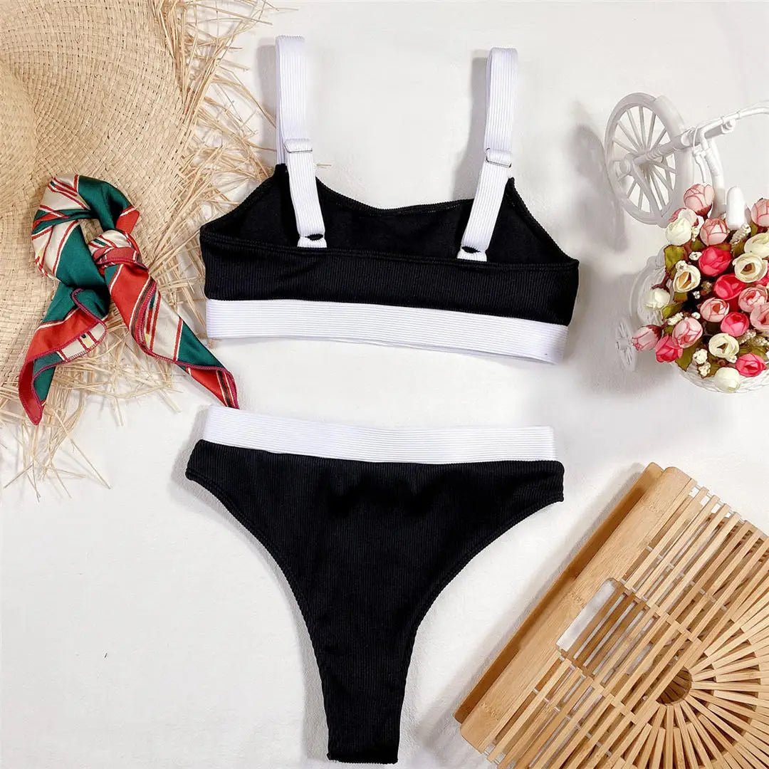 Ribbed Color-Block Bikini Set