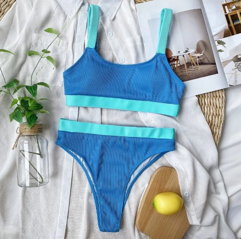 Ribbed Color-Block Bikini Set