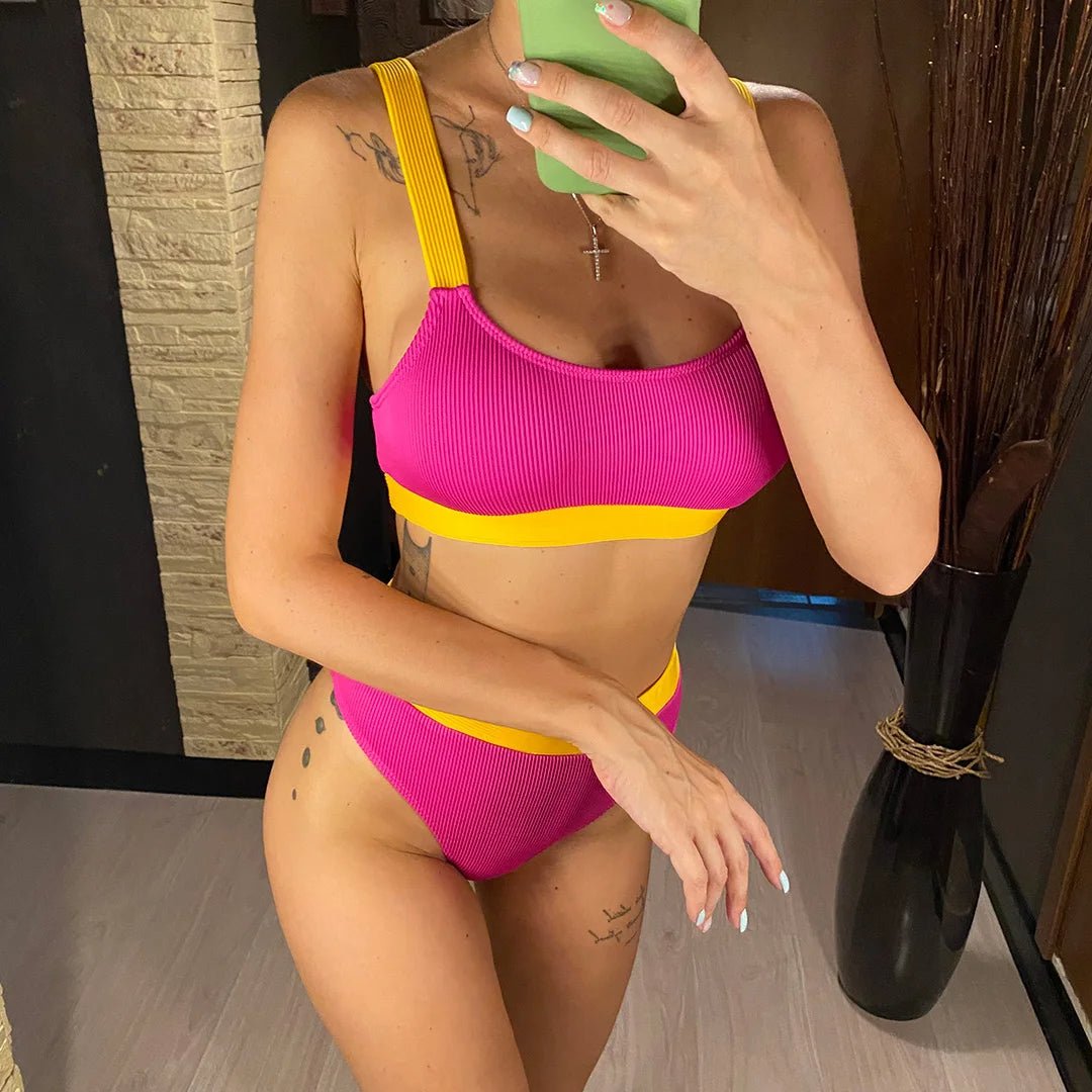 Ribbed Color-Block Bikini Set