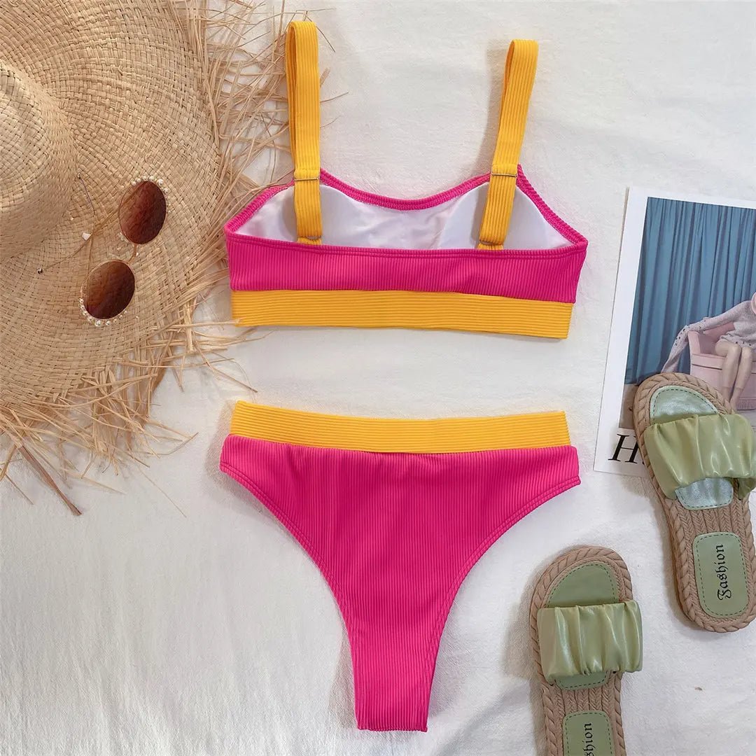 Ribbed Color-Block Bikini Set