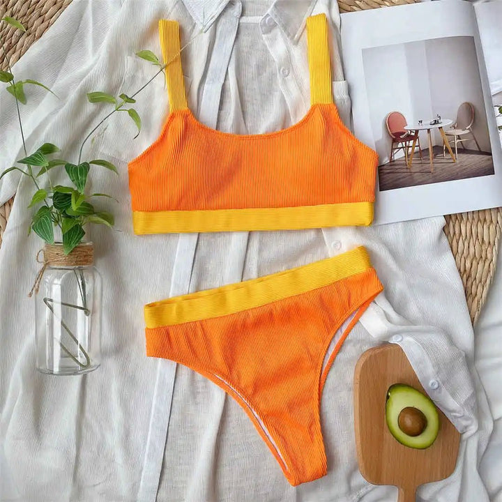 Ribbed Color-Block Bikini Set