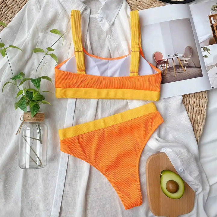 Ribbed Color-Block Bikini Set