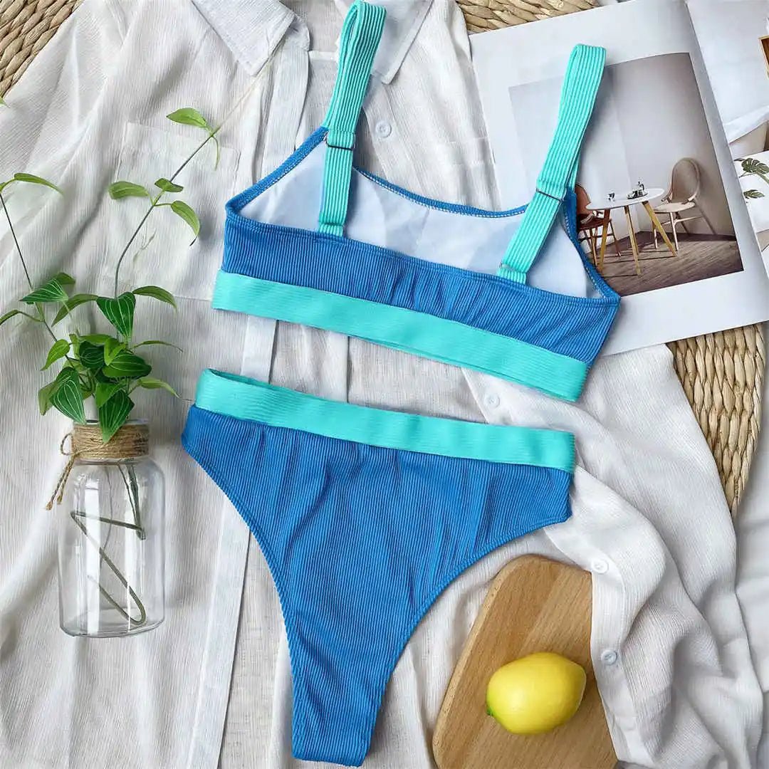 Ribbed Color-Block Bikini Set