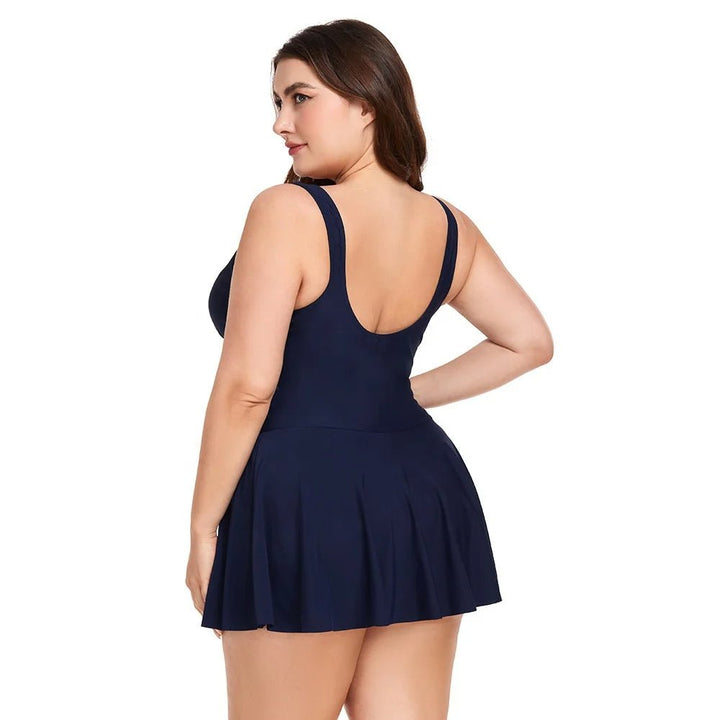 V-Neckline Swimdress, Flowing Skirt with Built-in Shorts
